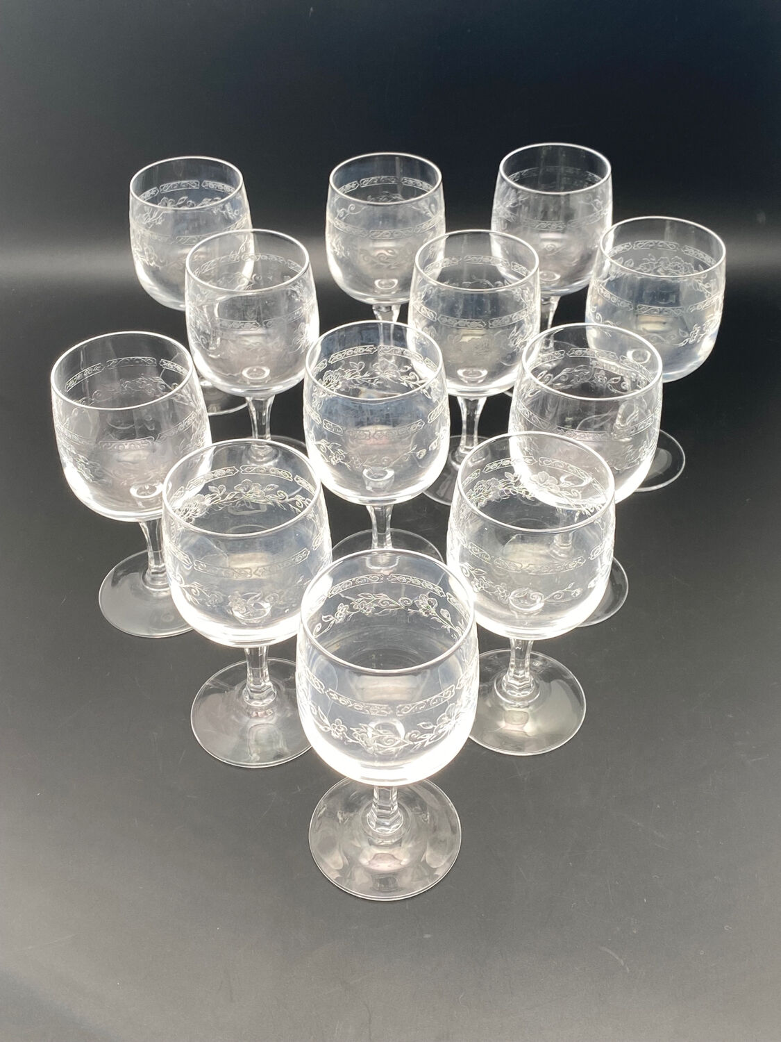 Aperitif or digestive stemmed glass in worked glass