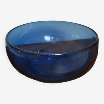 Hand-blown vintage blue glass bowl