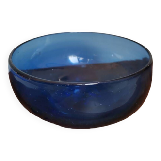 Hand-blown vintage blue glass bowl