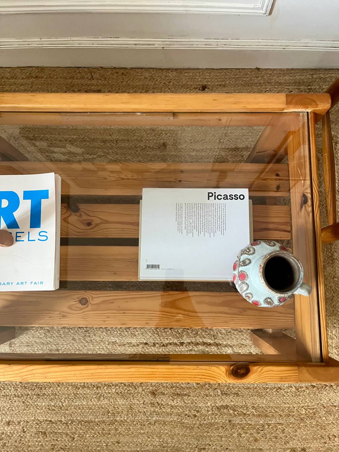 Vintage pine and glass coffee table