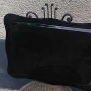 Plateau rectangulaire noir fleurs peintes à la main vintage et bohème