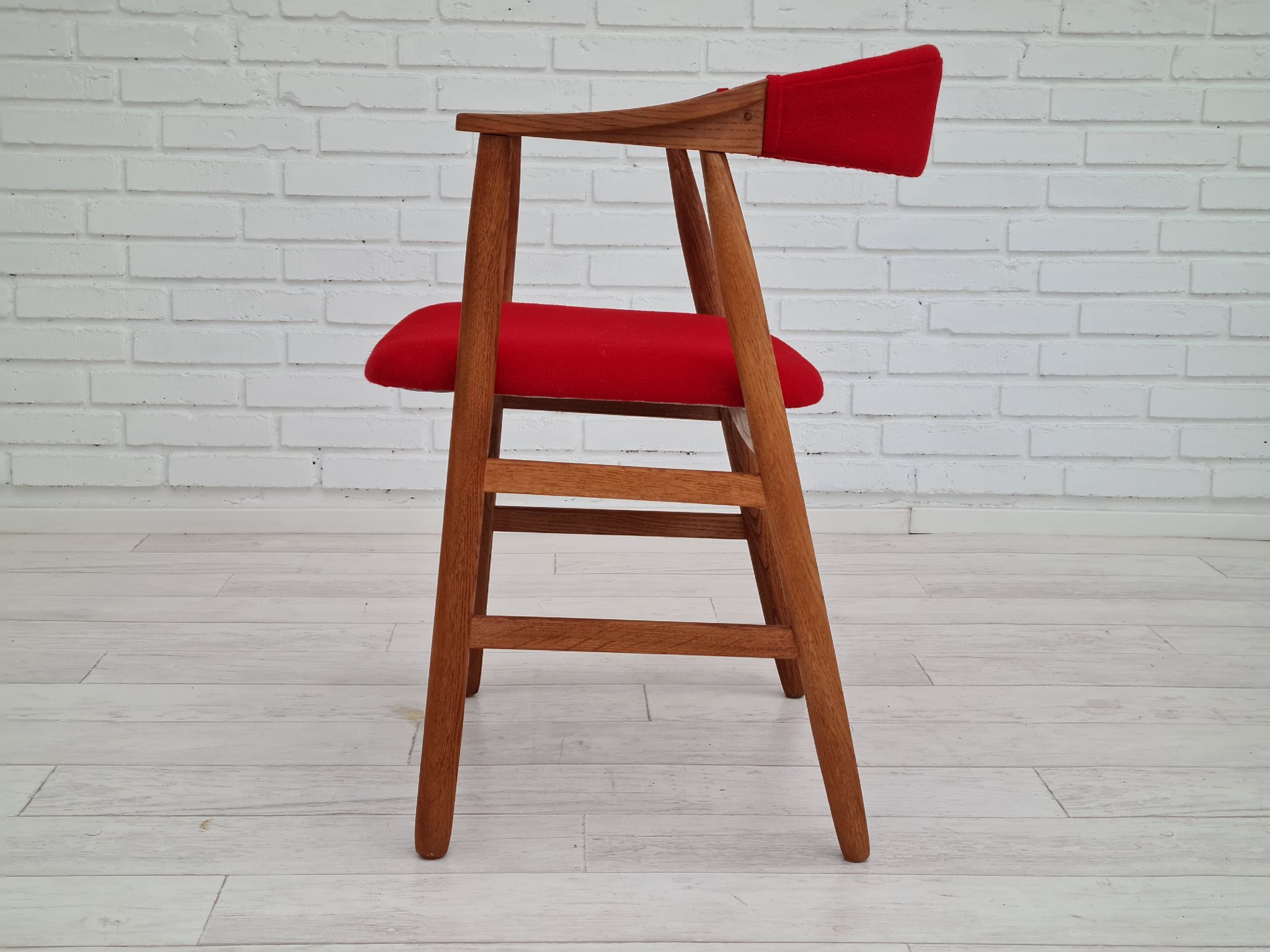 Danish armchair, 70s, reupholstered, kvadrat furniture wool, oak wood