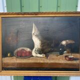 Large Oil on Canvas Still Life with Duck French School 19th Century