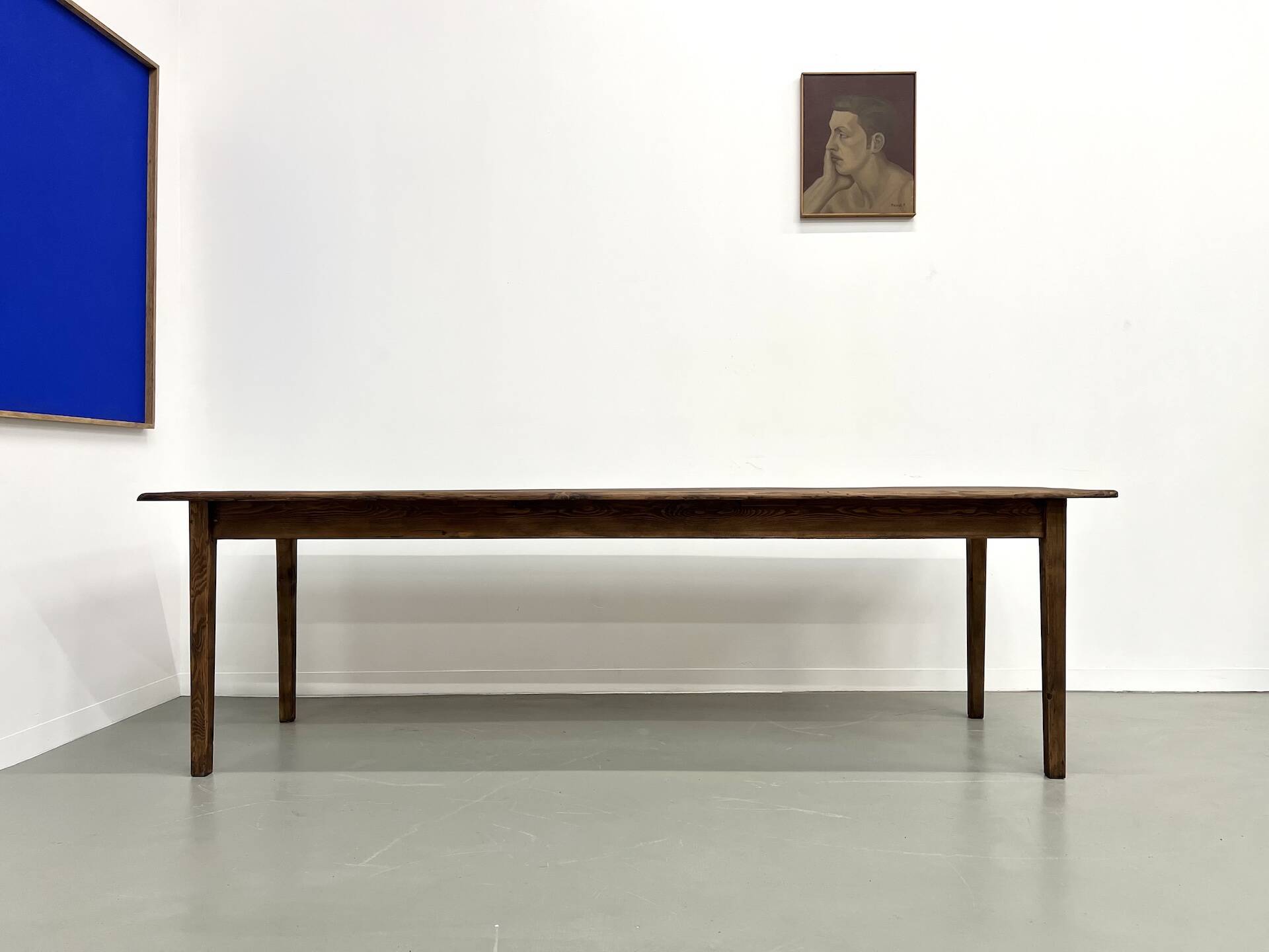 Large solid pine farmhouse table with spindle legs