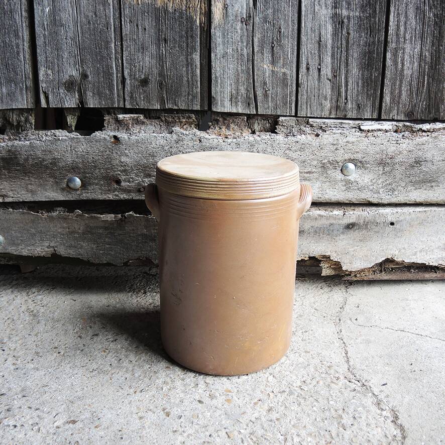 Antique stoneware grease pot with lid H 36.5 cm