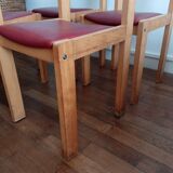 Série de 4 chaises années 60 bois blond et skaï