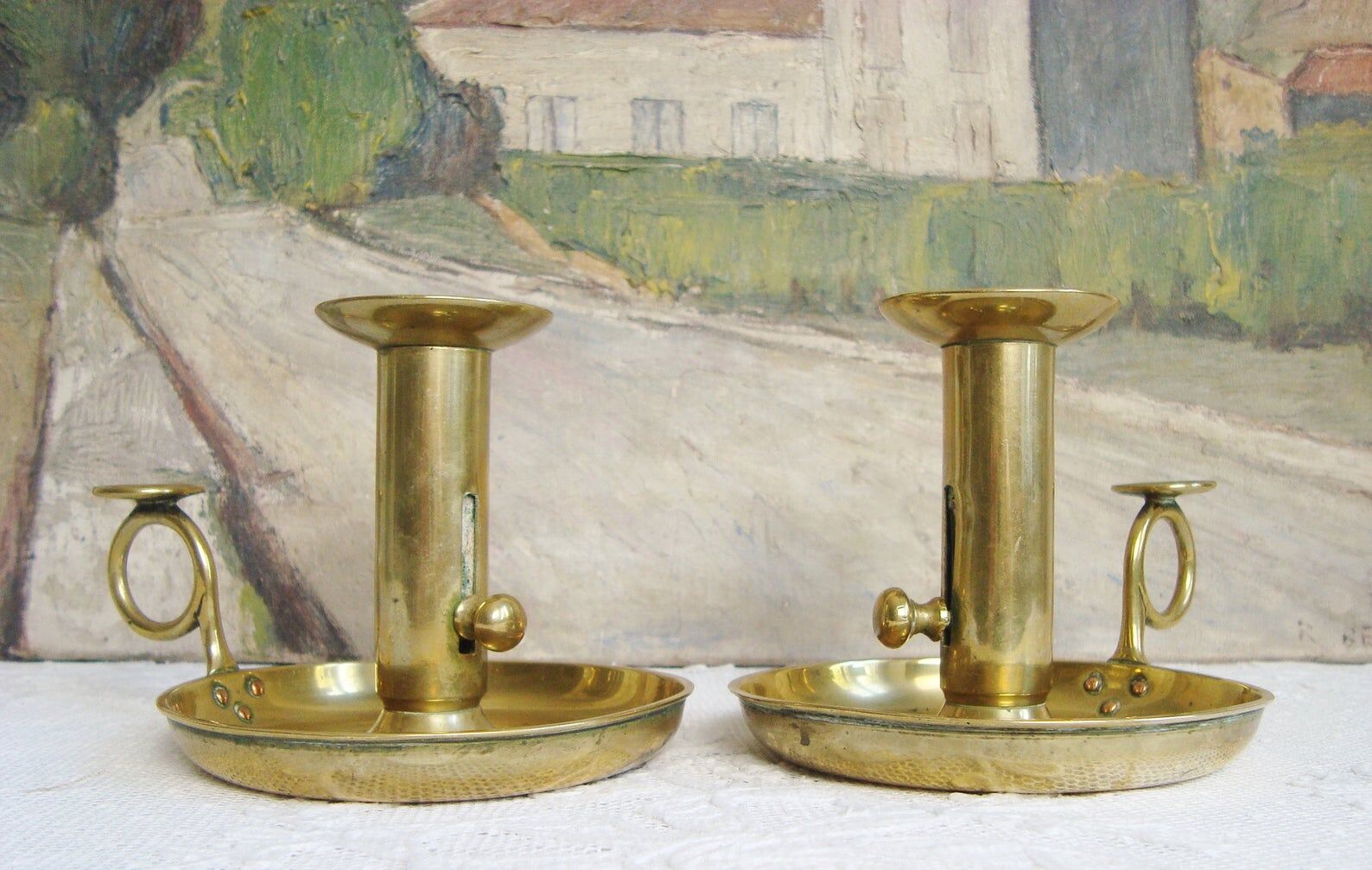 Pair of old brass candlesticks