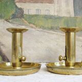 Paire de bougeoirs anciens en laiton