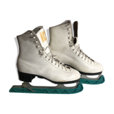 Ancienne paire de patins à glace alviera cuir blanc taille 39 vintage
