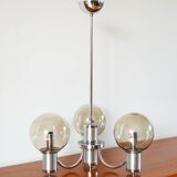 Lustre trois branches, en chrome et globes en verre fumé, Design, 1970