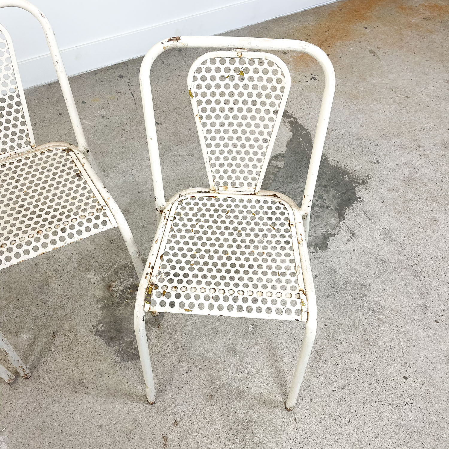 Set of four vintage industrial metal bistro chairs by Rene malaval