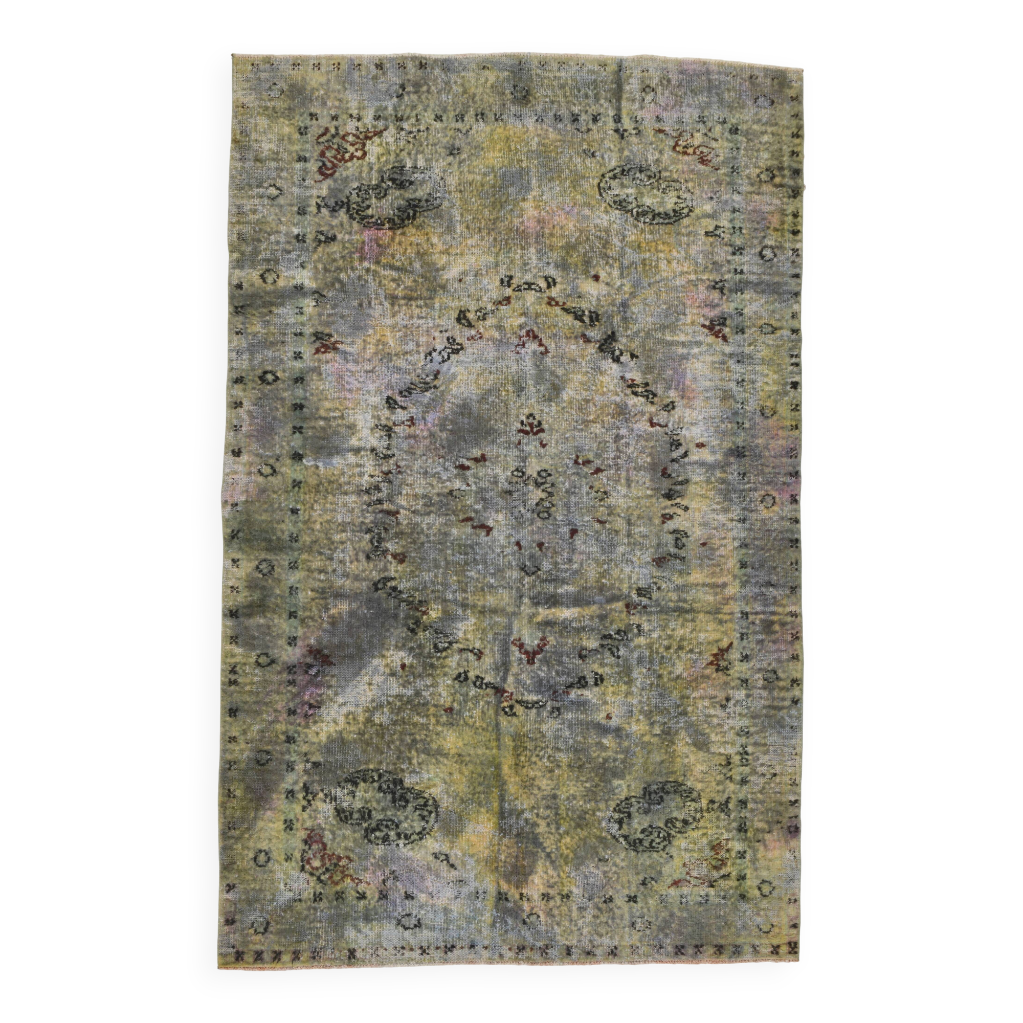 6x10 Sage Green Bohemian Style Wool Vintage Rug, 190x296 Cm