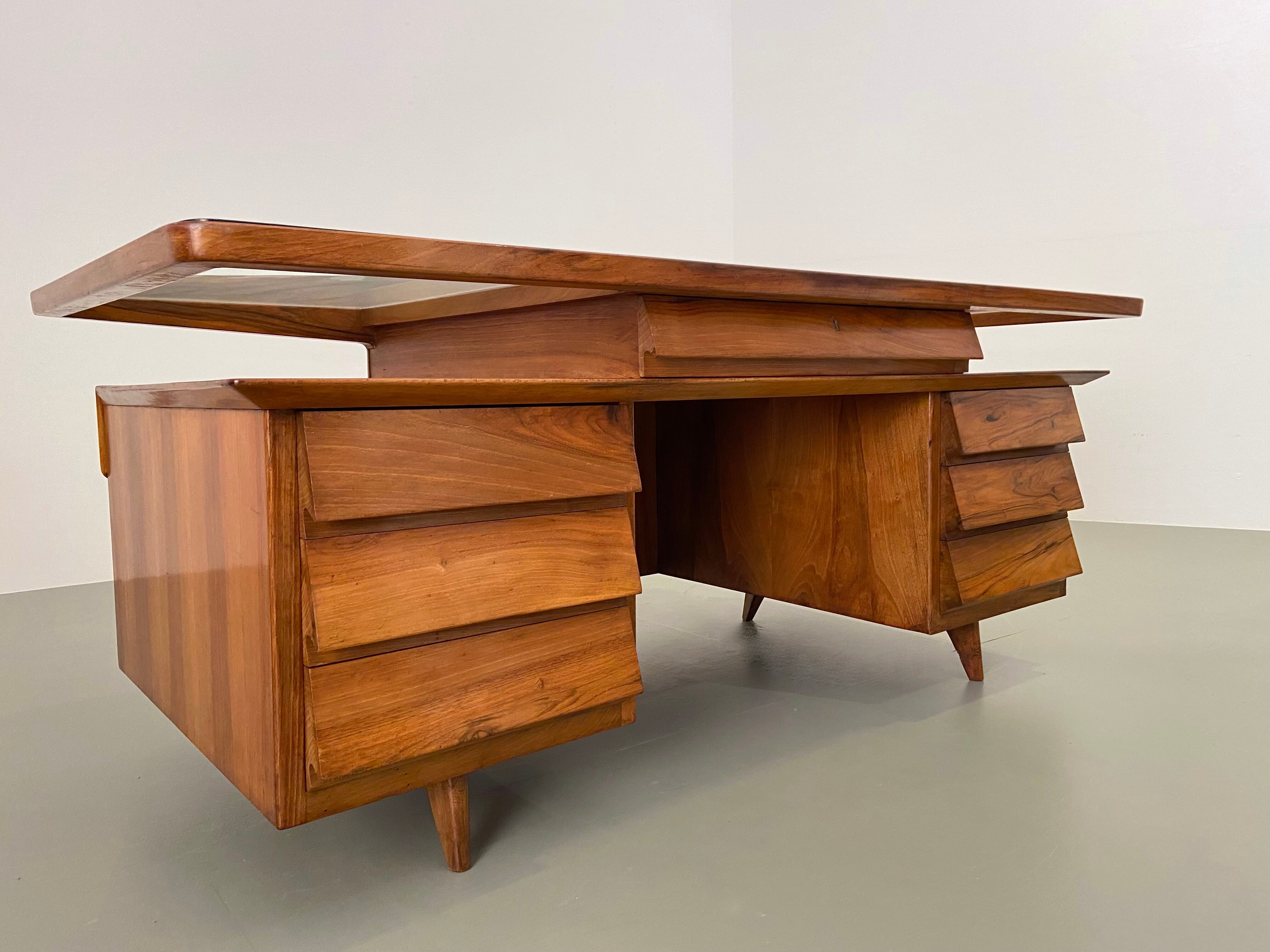 Writing Desk by Silvio Cavatorta in solid Walnut, Italy, 1950's