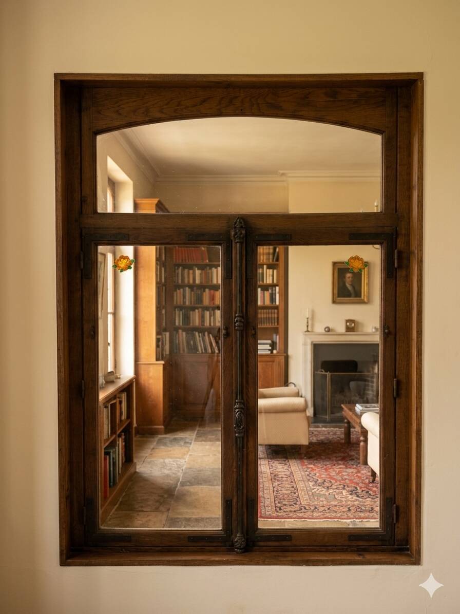 Pair of solid oak windows from the early 20th century.