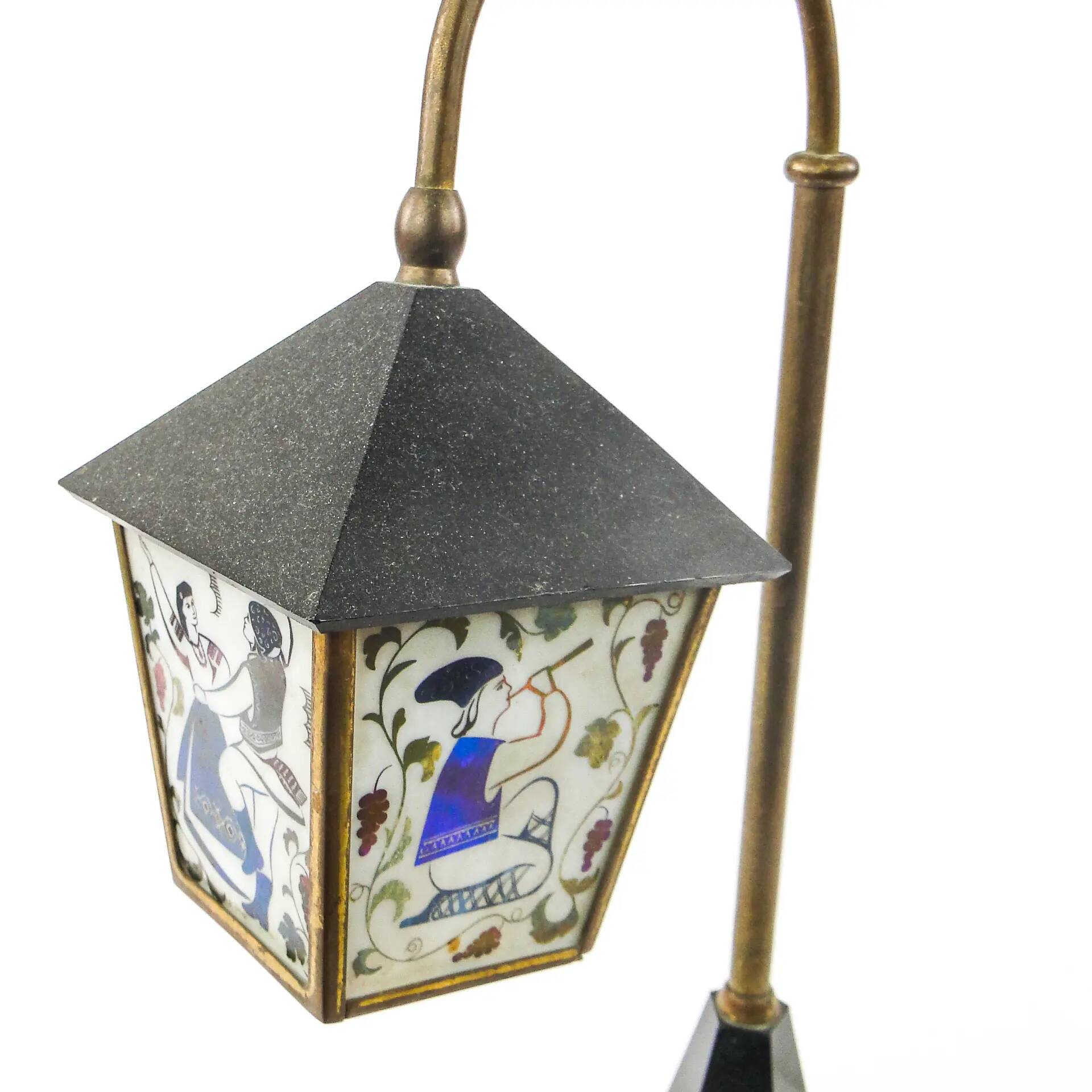 Folk table lamp, bakelite, brass, stone, USSR, 1950s