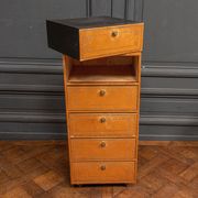 Furniture Cardboard chiffonnier leather patina fawn struck with iron 5 drawers
