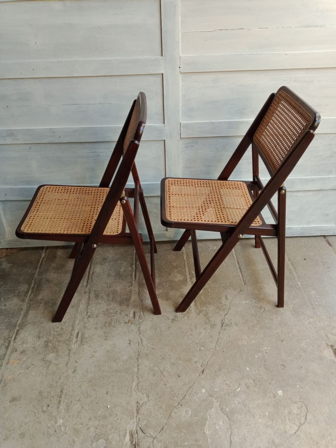 Vintage folding cane and wood chairs