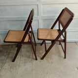 Vintage folding cane and wood chairs
