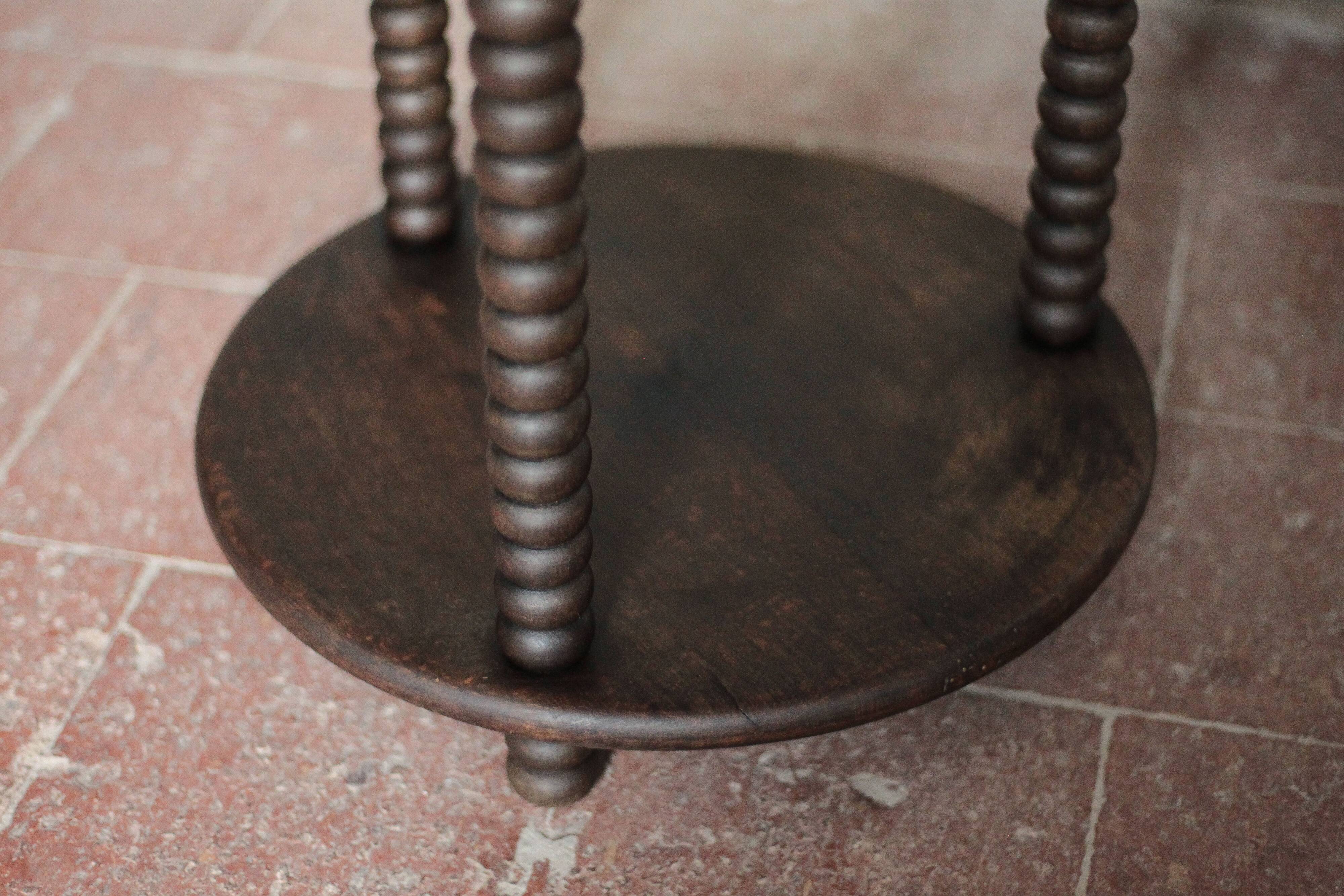 Turned wood coffee table, wooden side table, bedside table.