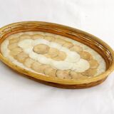 Mother-of-pearl and rattan tray