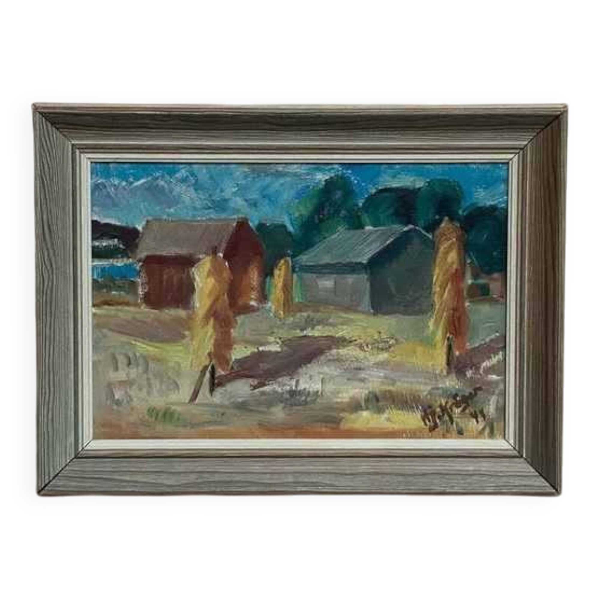 Original Swedish Oil On Panel – “Landscape With Barns”