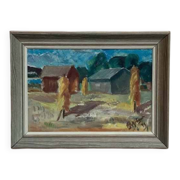 Original Swedish Oil On Panel – “Landscape With Barns”