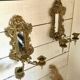 Pair of Antique Brass Wall Sconces with Mirror
