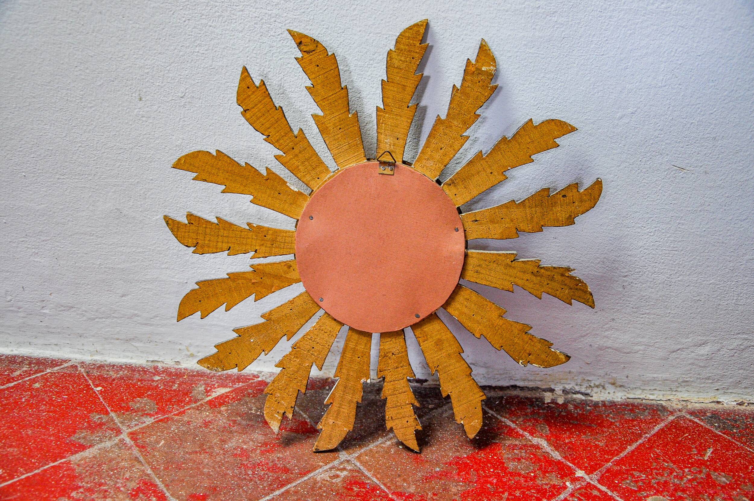 Sun mirror in gilded wood, France, 1960, 38 cm