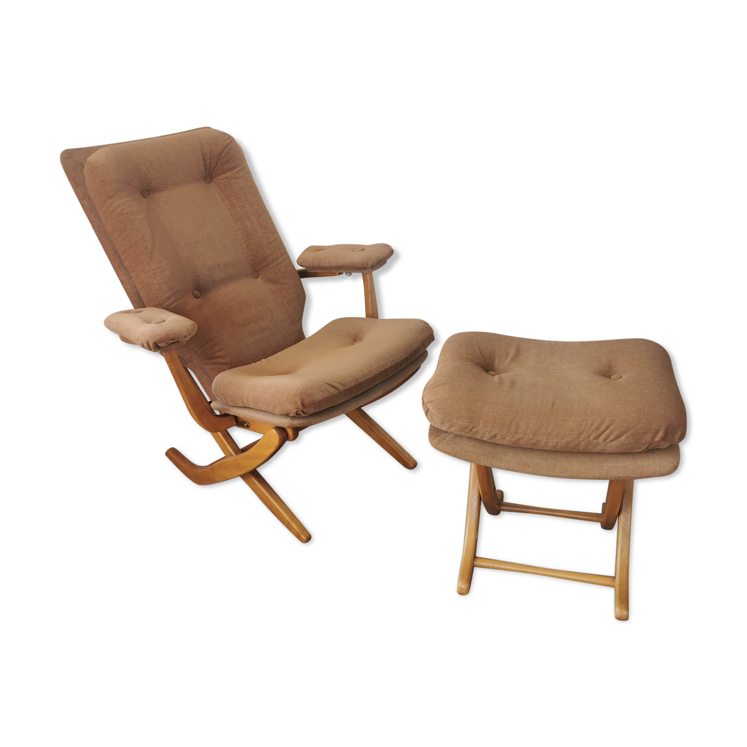 Relax armchair and its velvet ottoman from the 70s /80