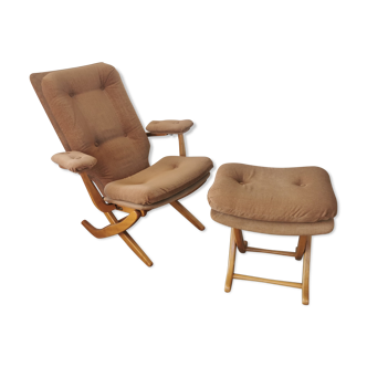 Relax armchair and its velvet ottoman from the 70s /80