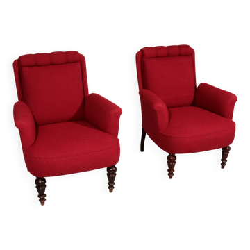 Victorian burgundy fabric armchairs, 1950 Sweden