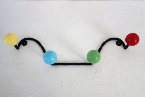 Porte manteau fer forgé et bois années 60