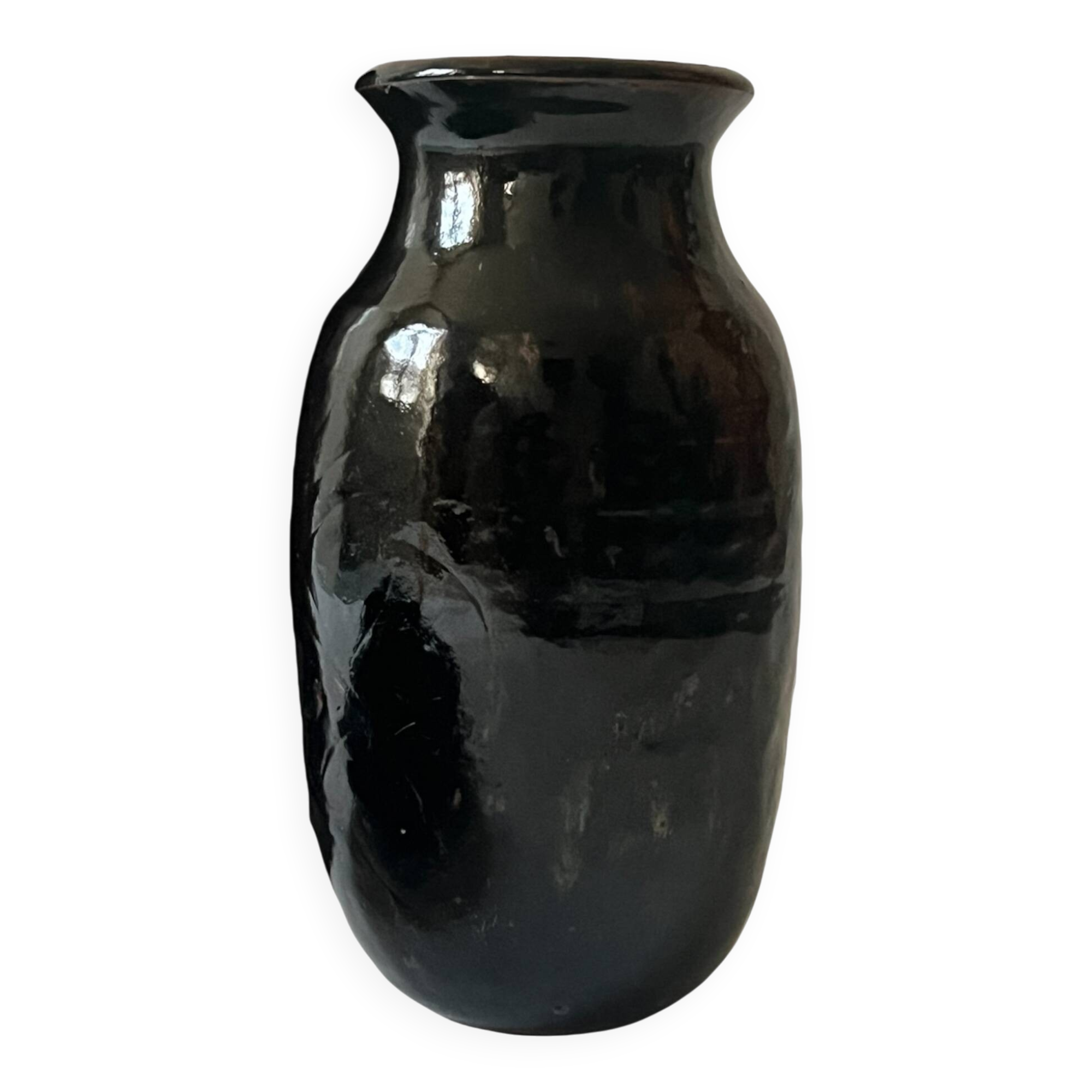 Large ovoid vase circa 1950 in tenmoku glazed ceramic