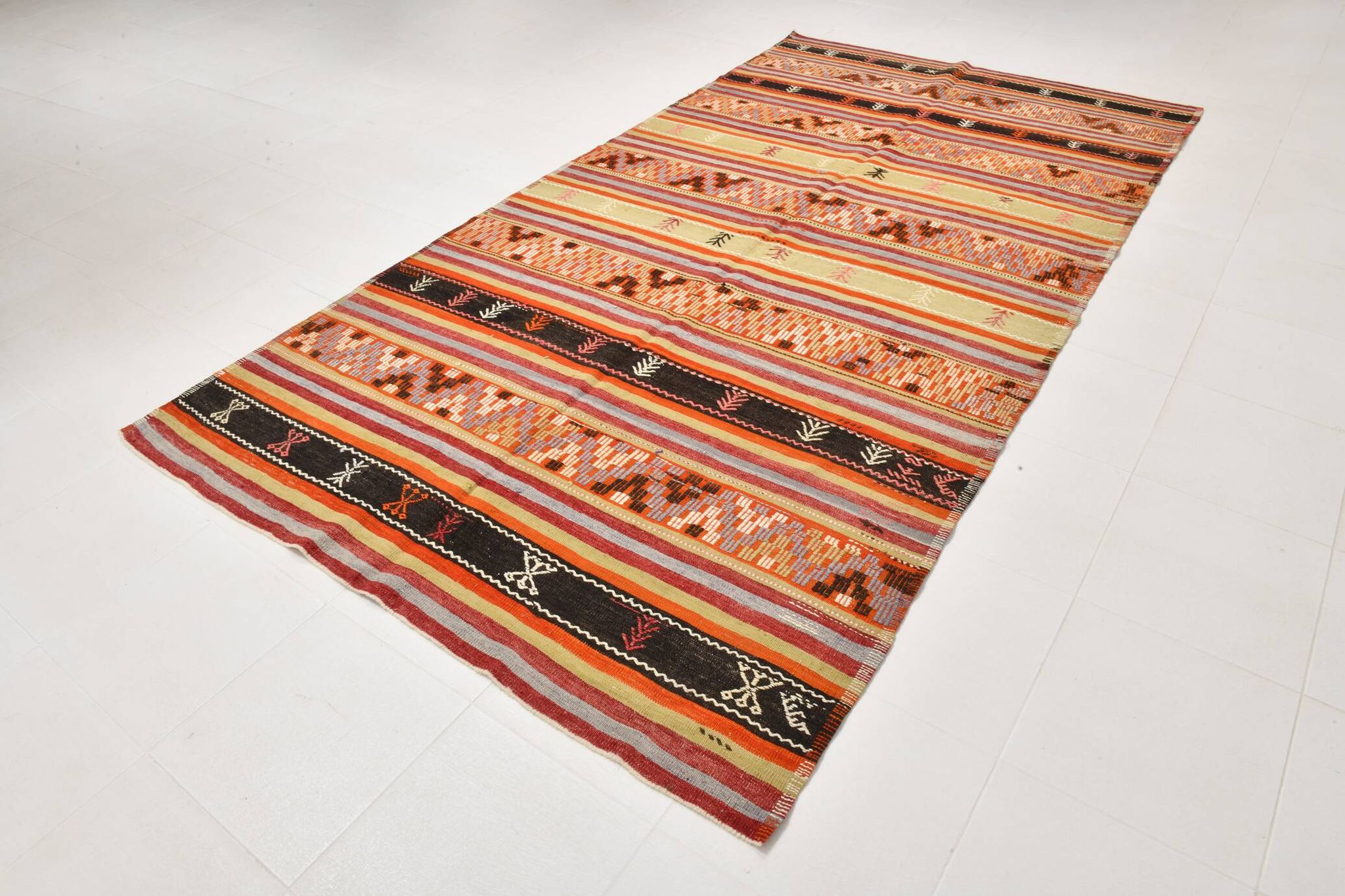 6x12 Soft Orange & Red Turkish Kilim Rug, 180x340Cm