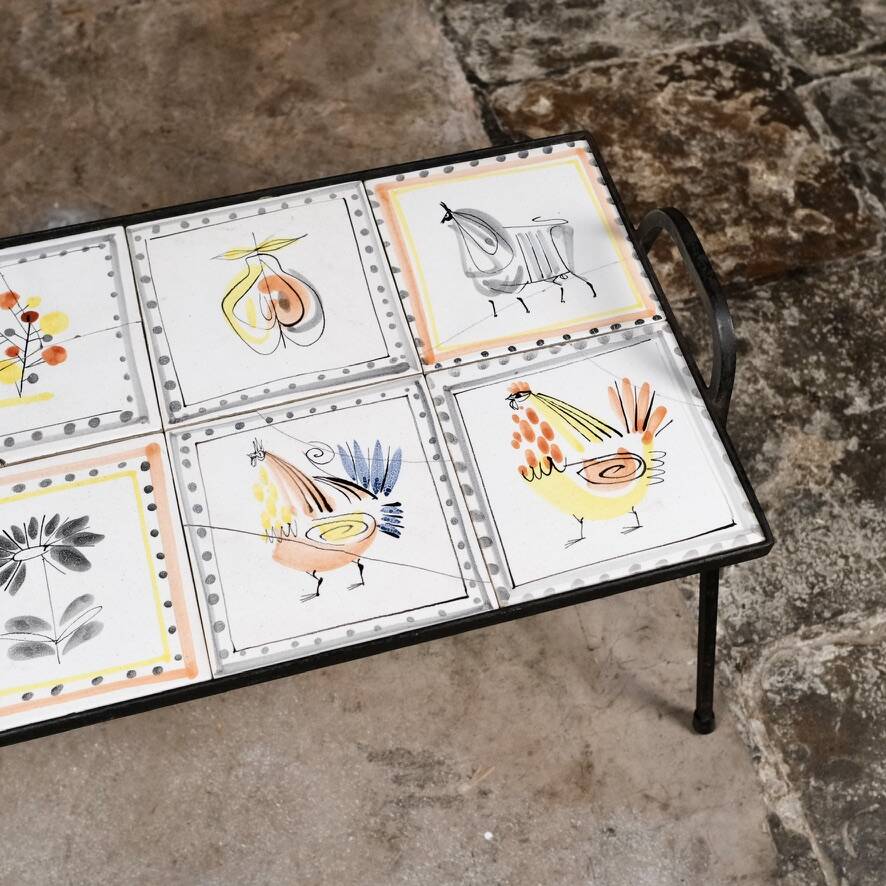 Wrought iron and ceramic side table by Roger Capron, France, 1950s