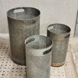 Vintage set of perforated metal waste bins