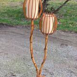 Bamboo and rattan floor lamp 2 lights from the 70s