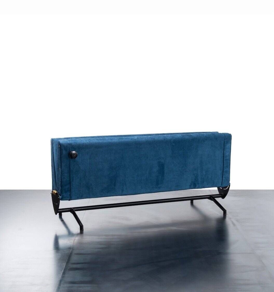 Vintage Model D70 Sofa Bed Black Iron Reupholstered Blue by Osvaldo Borsani for Tecno, 1970s