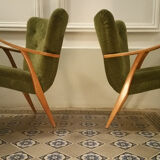 Pair of Wing chairs  Zig Zag scandinavian 50 60s