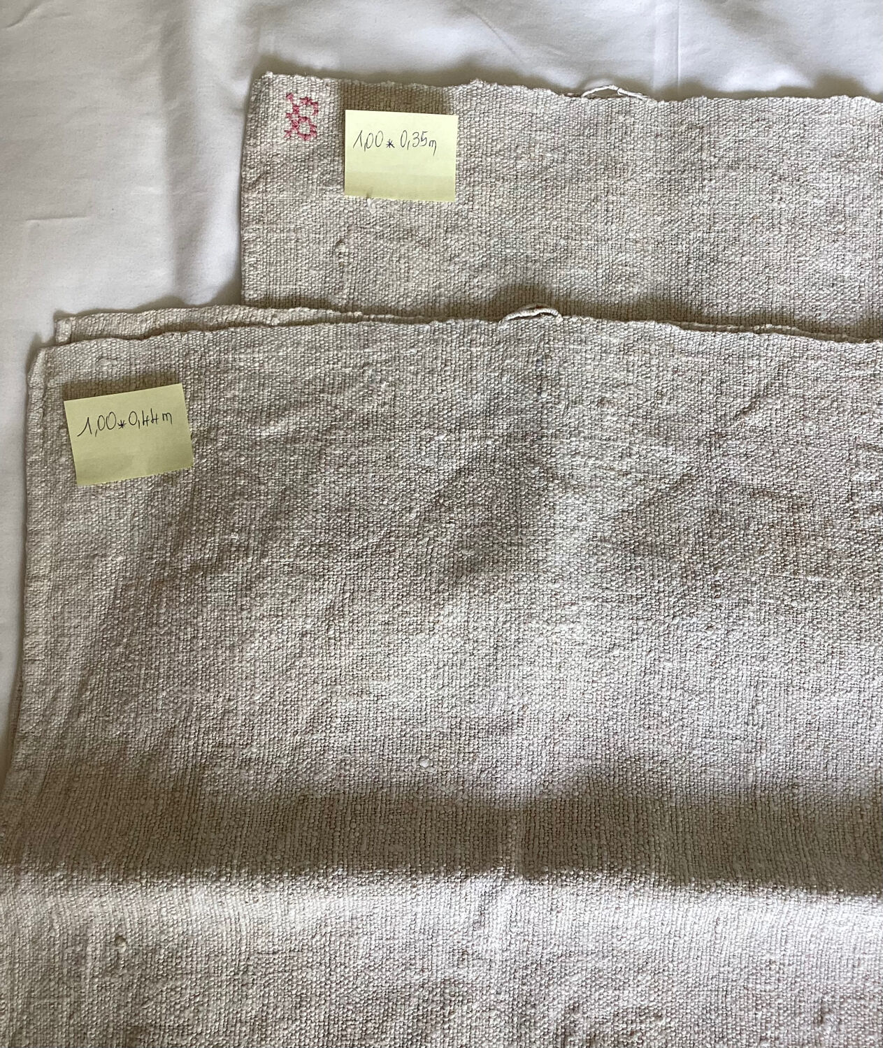 Set of 2 old coupons (tea towels) in hemp canvas