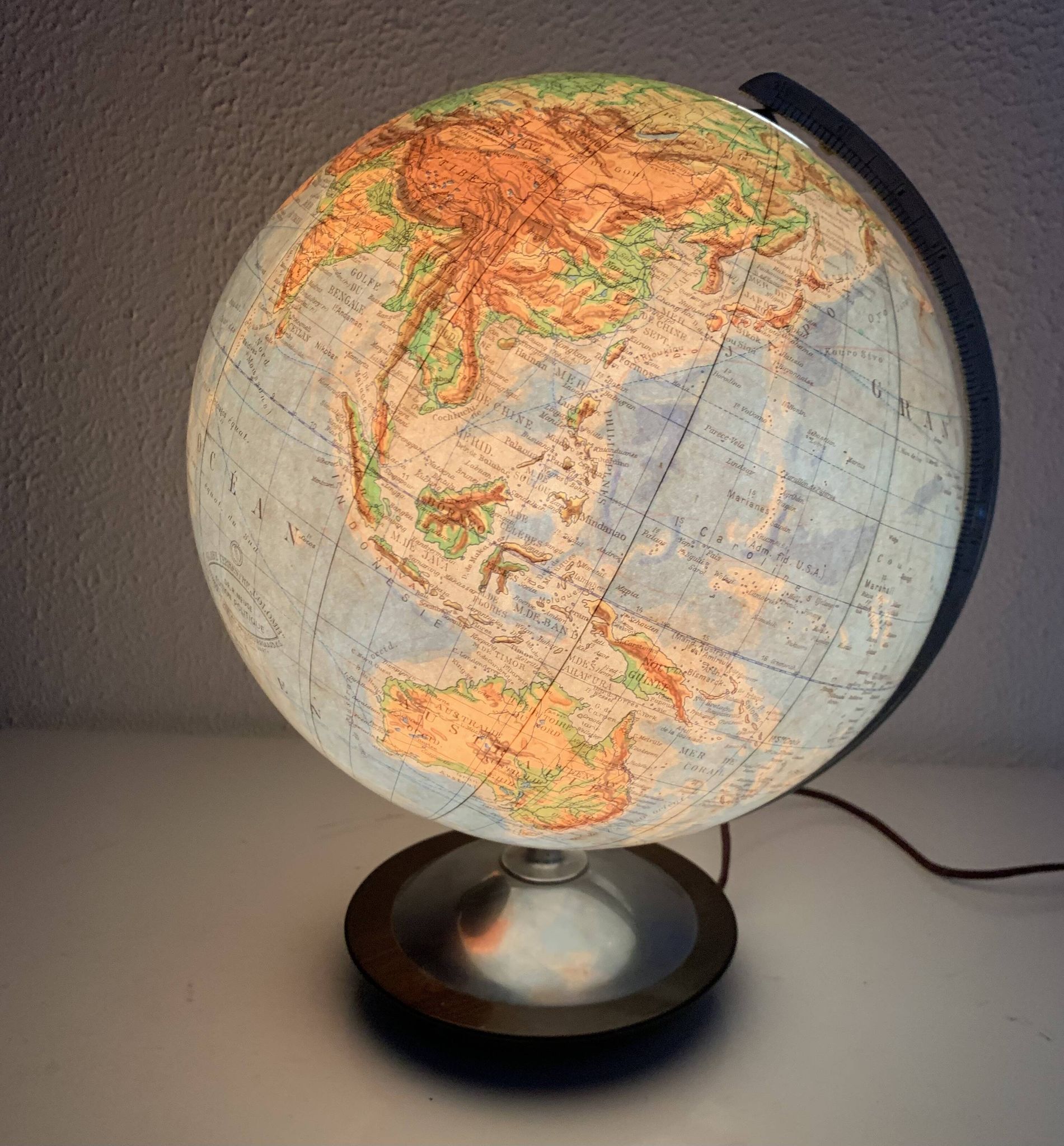 Vintage 1950 globe terrestrial glass Colomb political world map - 34