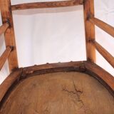 Duo of bistro chairs in bare wood, fully sanded and curved wooden backrest