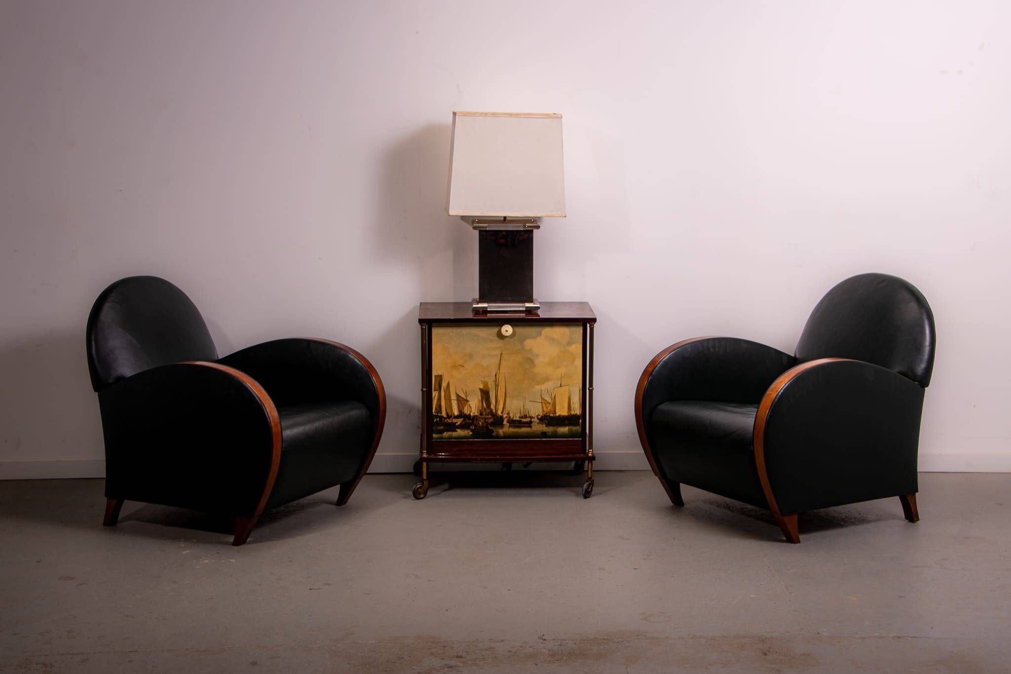 Pair of mid-century leather armchairs, circa 1970, made in Belgium.