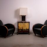 Pair of mid-century leather armchairs circa 1970 made in Belgium