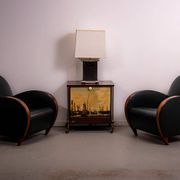 Pair of mid-century leather armchairs, circa 1970, made in Belgium.