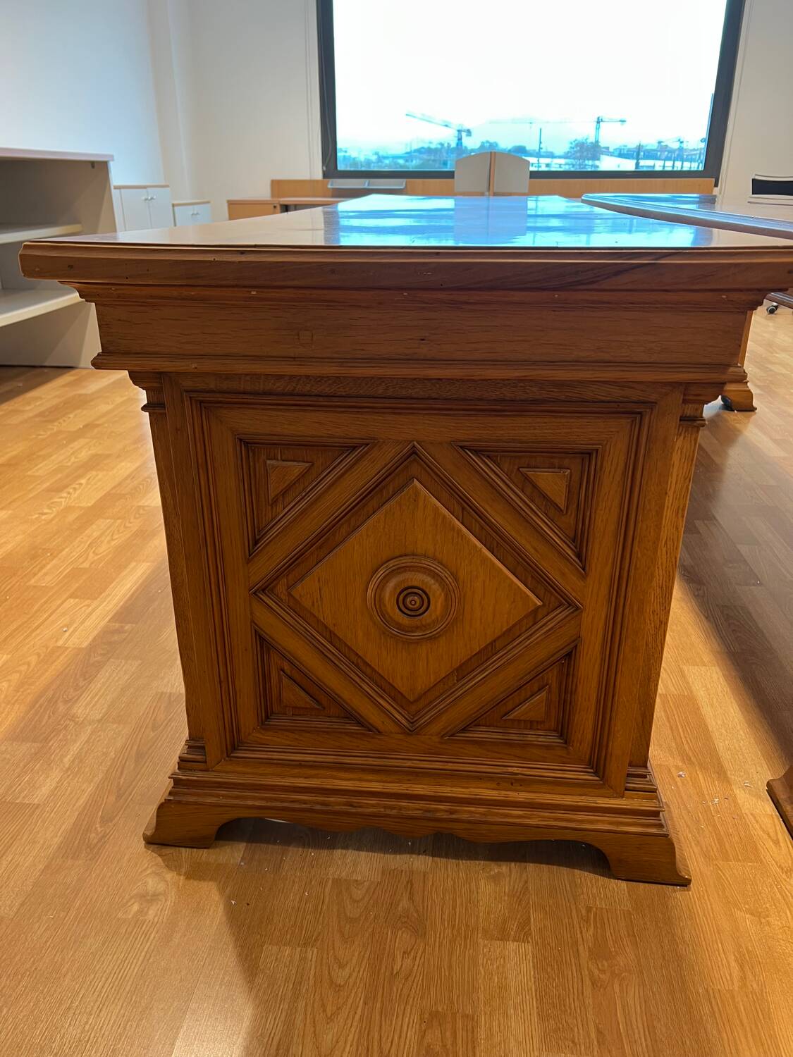 Pair of monumental industrial work tables in solid oak – 1930s