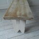 Bench in grey with wheels, bleached wood seating waxed finish