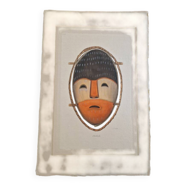 Dessin à l'aquarelle sur soie - Masque - La Roche Laffitte (Né en 1943)