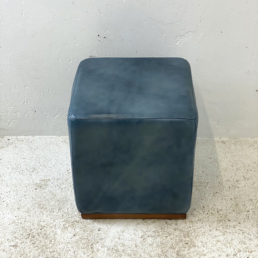 Vintage pouf 70's skaï bleu