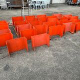 Large modular bookcase shelf in orange thermoformed wood circa 1970